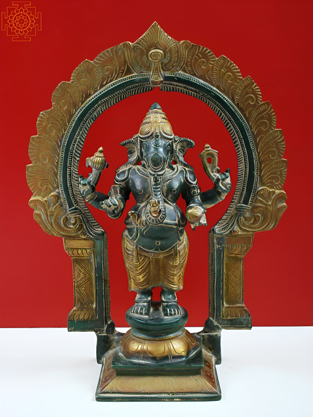 Exotic India Green & Black Four-Armed Ekadanta Ganesha Religious Idol Showpiece