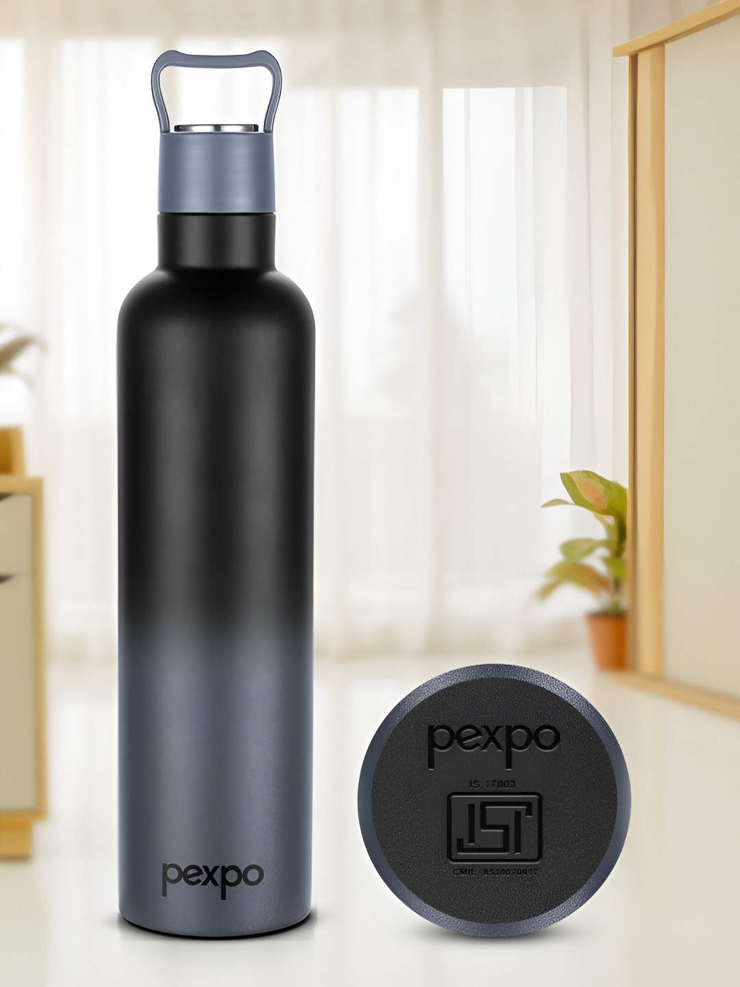 Pexpo Ombre Black Colourblocked Stainless Steel Double Wall Vacuum Flask - 750ml
