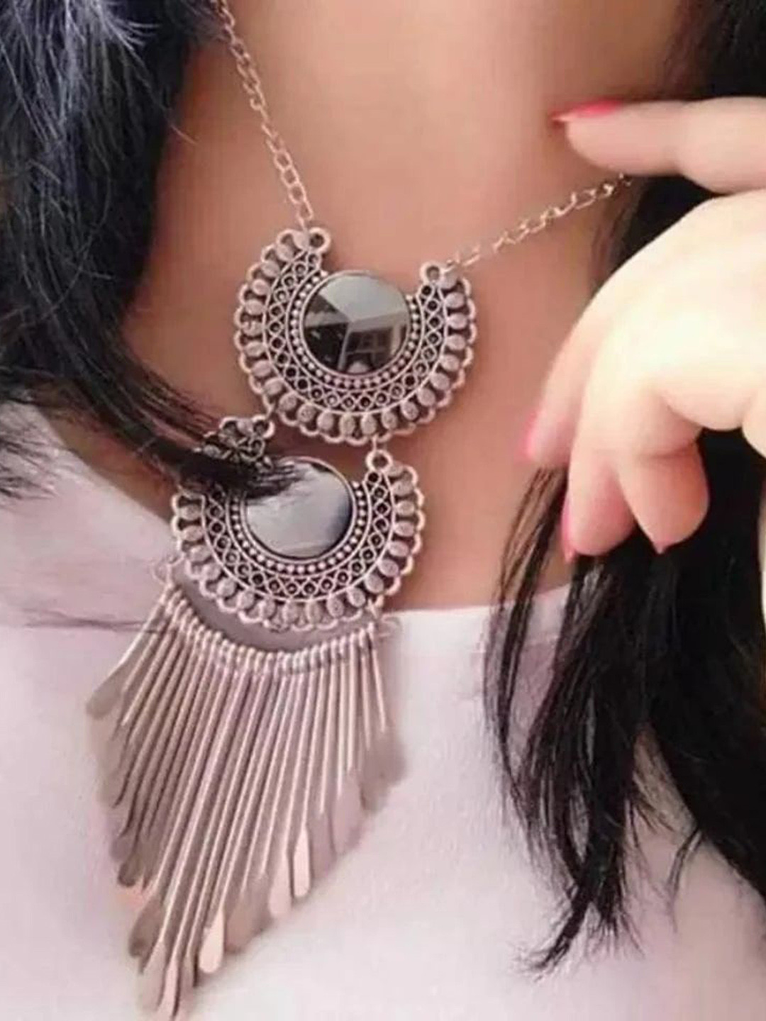 ZURIKRISHA Brass-Plated Stone Studded & Beaded  Jewellery Set