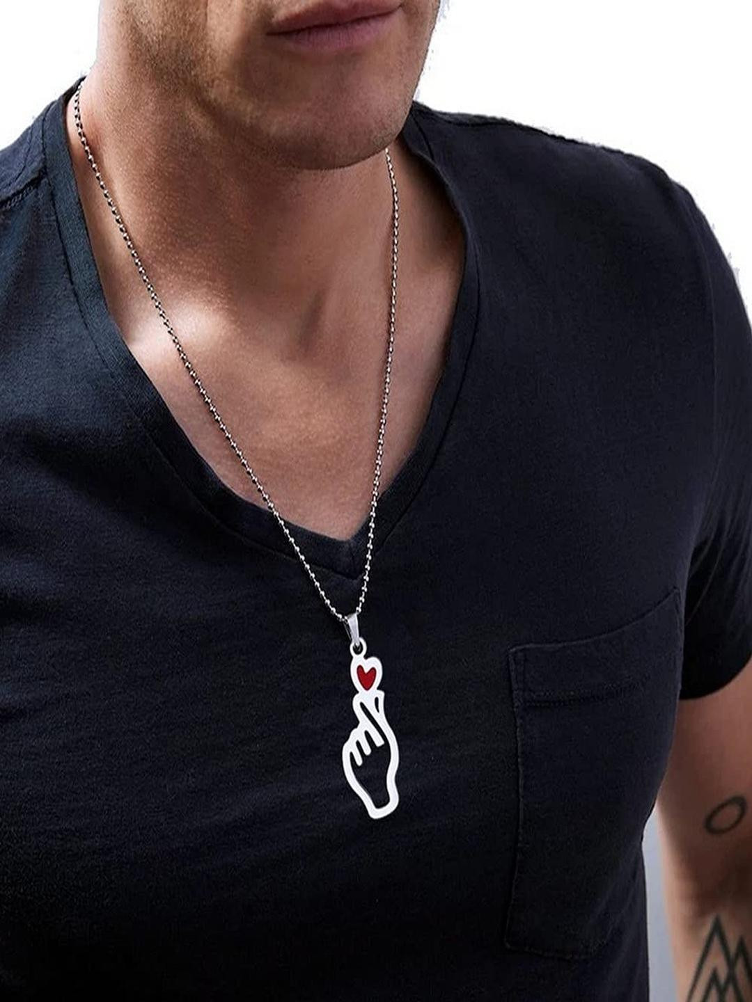 Vientiq Men 925 Sterling Silver-Plated Love Hand Pendant With Chain