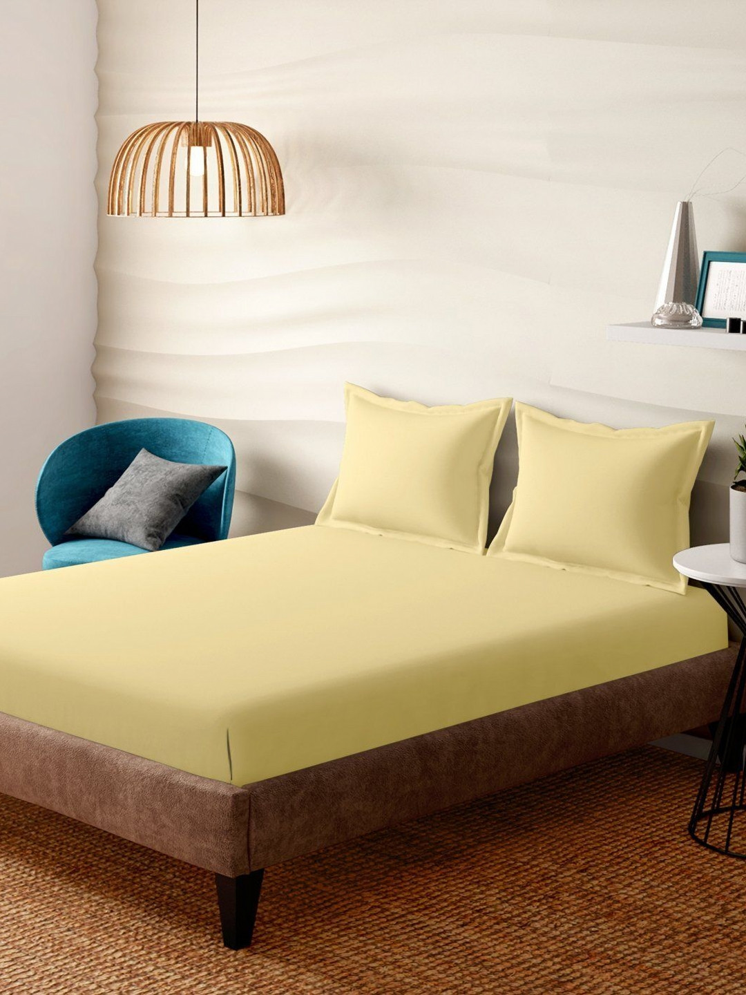 Portico Evita Yellow Cotton 400 TC Super King Bedsheet Set 2.74 x 2.74m