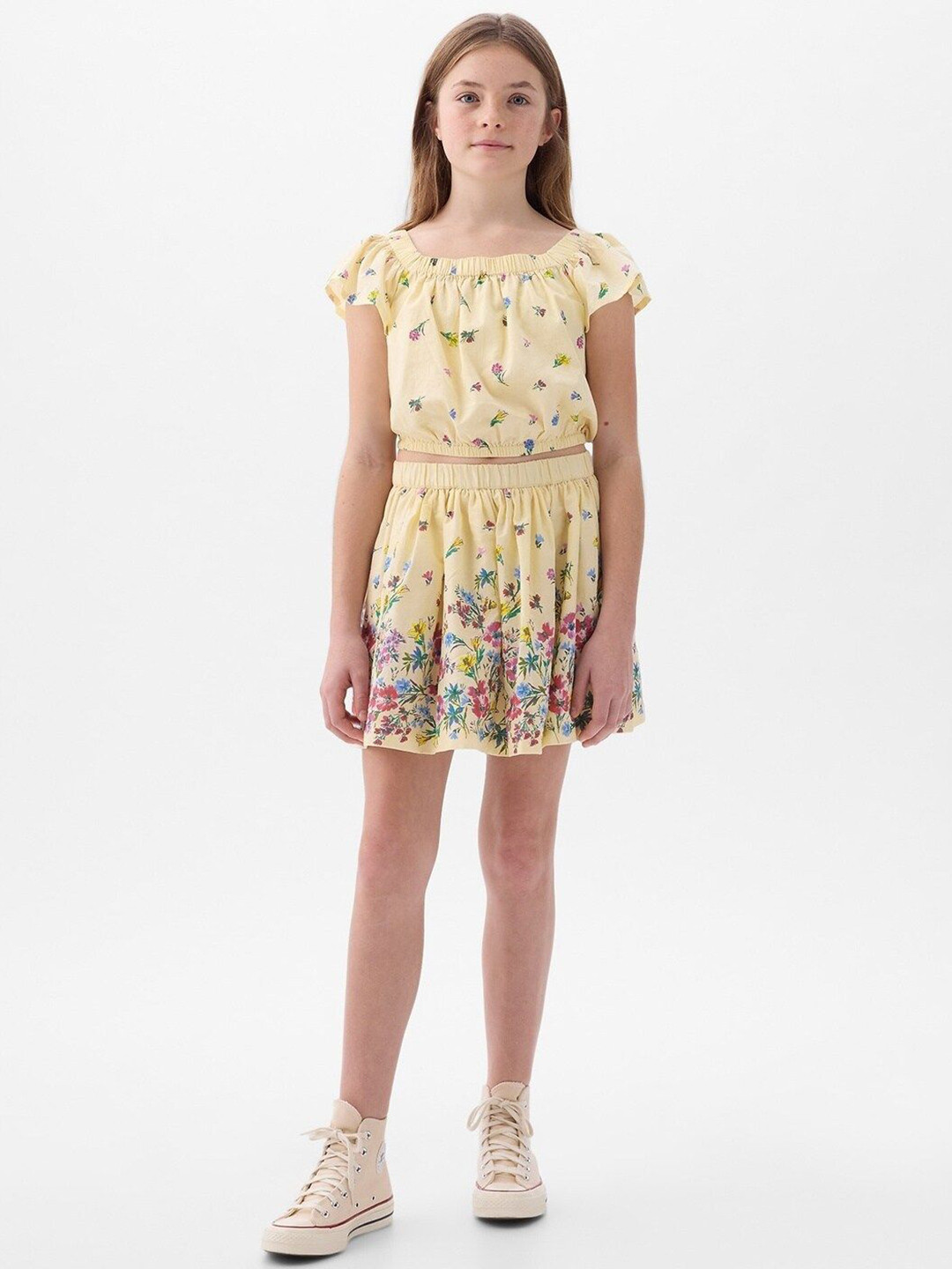 GAP Girls Floral Printed Linen Cotton Flared Mini Skirt