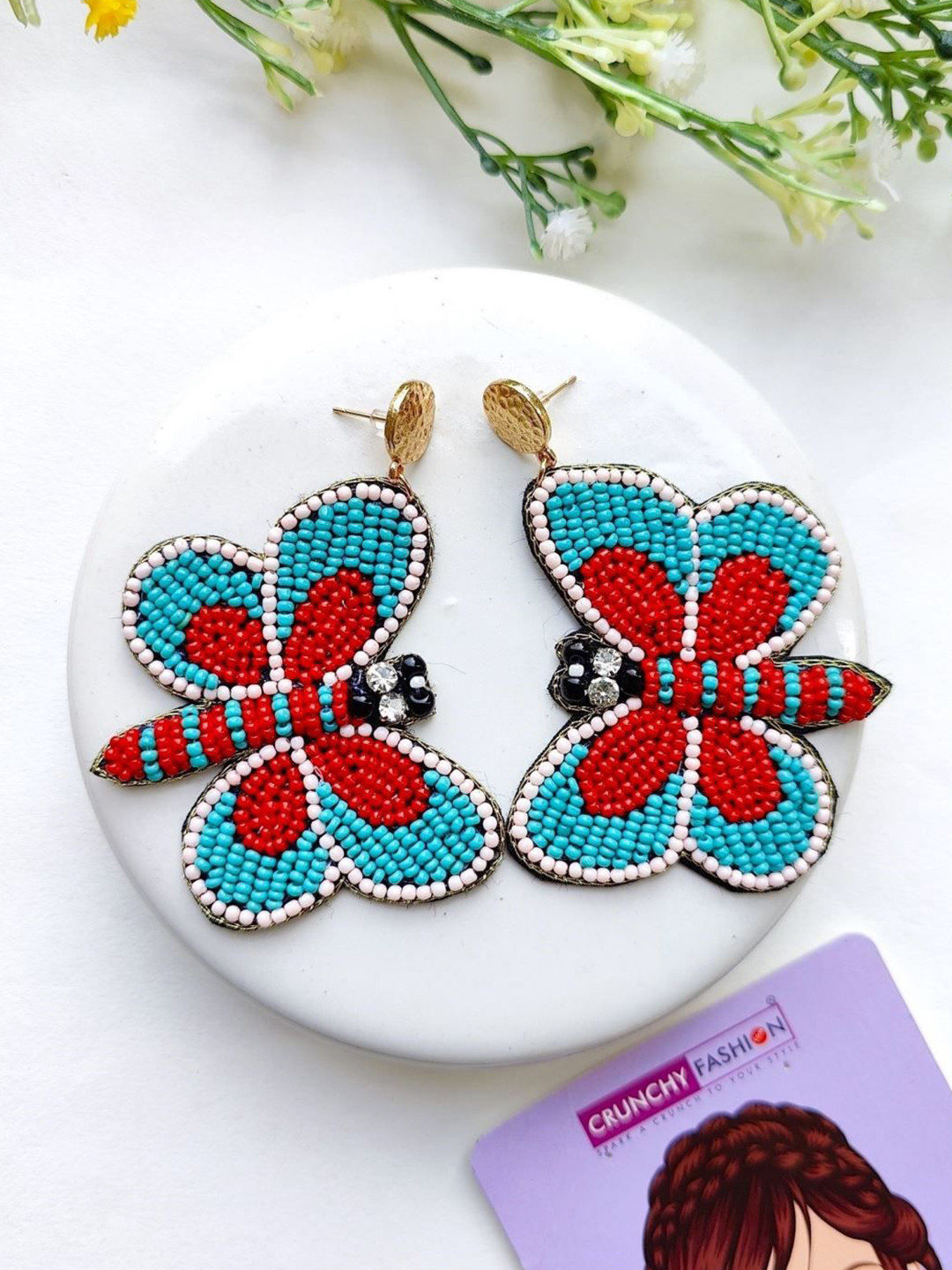 Crunchy Fashion Artificial Stones Studded And Beaded Quirky Shaped Drop Earrings