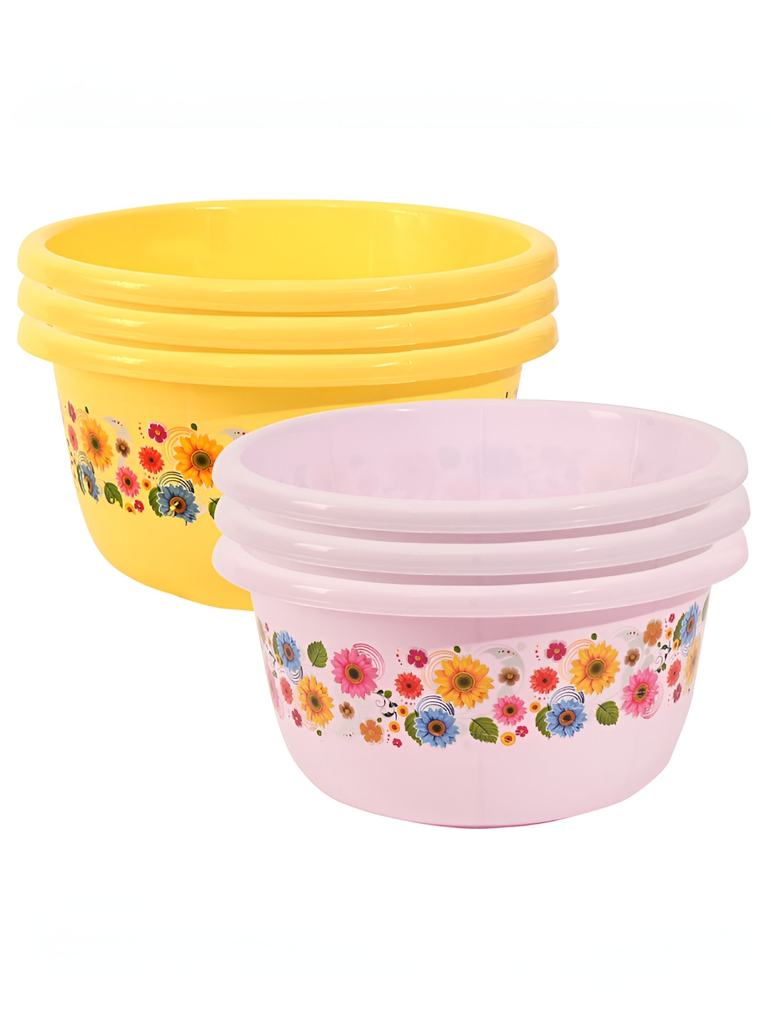 Aura Yellow & Pink 6 Pcs 40 Liter Multipurpose Bath & Washing Clothe Tub