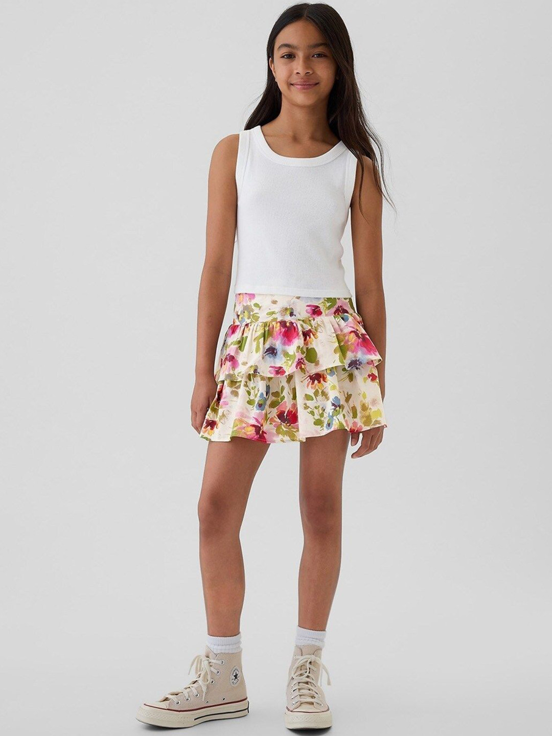 GAP Girls Floral Printed Pure Cotton Tiered Ruffle Skorts