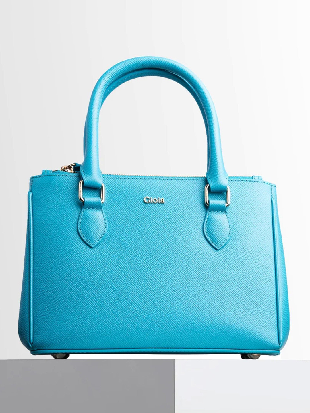 GIOIA Women Blue Leather Saffiano Grab Top Handle Bag