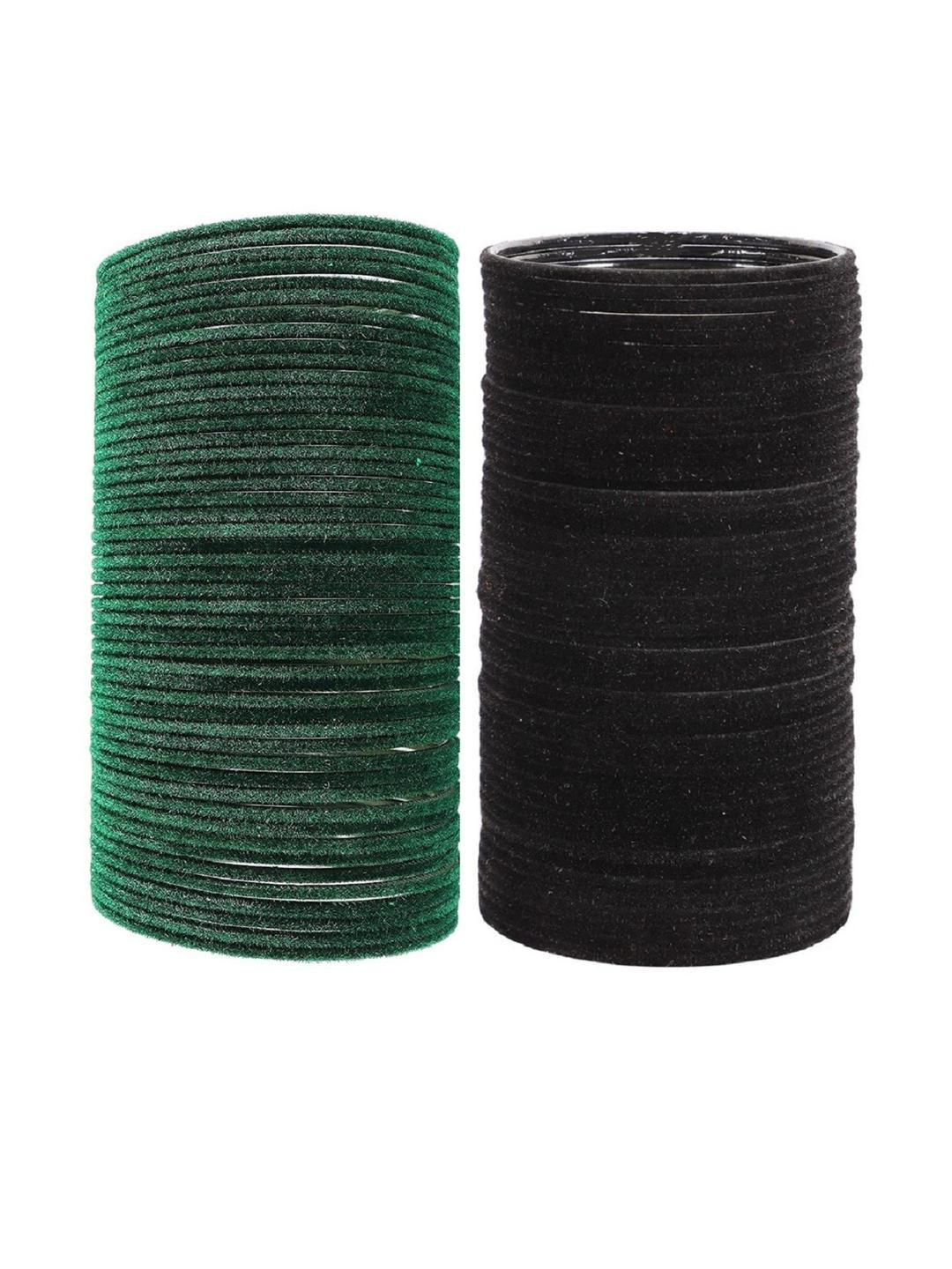 Guddan Set of 96 Green & Black Metal Velvet Bangles