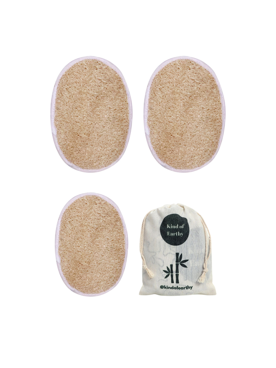 Kind of Earthy Set Of 3 Natural Body Scrubber With Elastic Grip & Reusable Potli Pouch