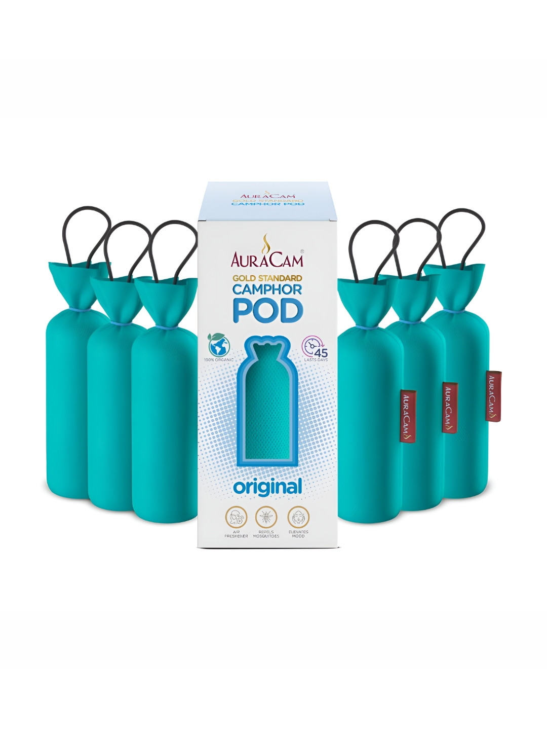 AuraCam 6Pcs Off White & Blue Gold Standard Camphor Pod Cone Original Air Fresheners