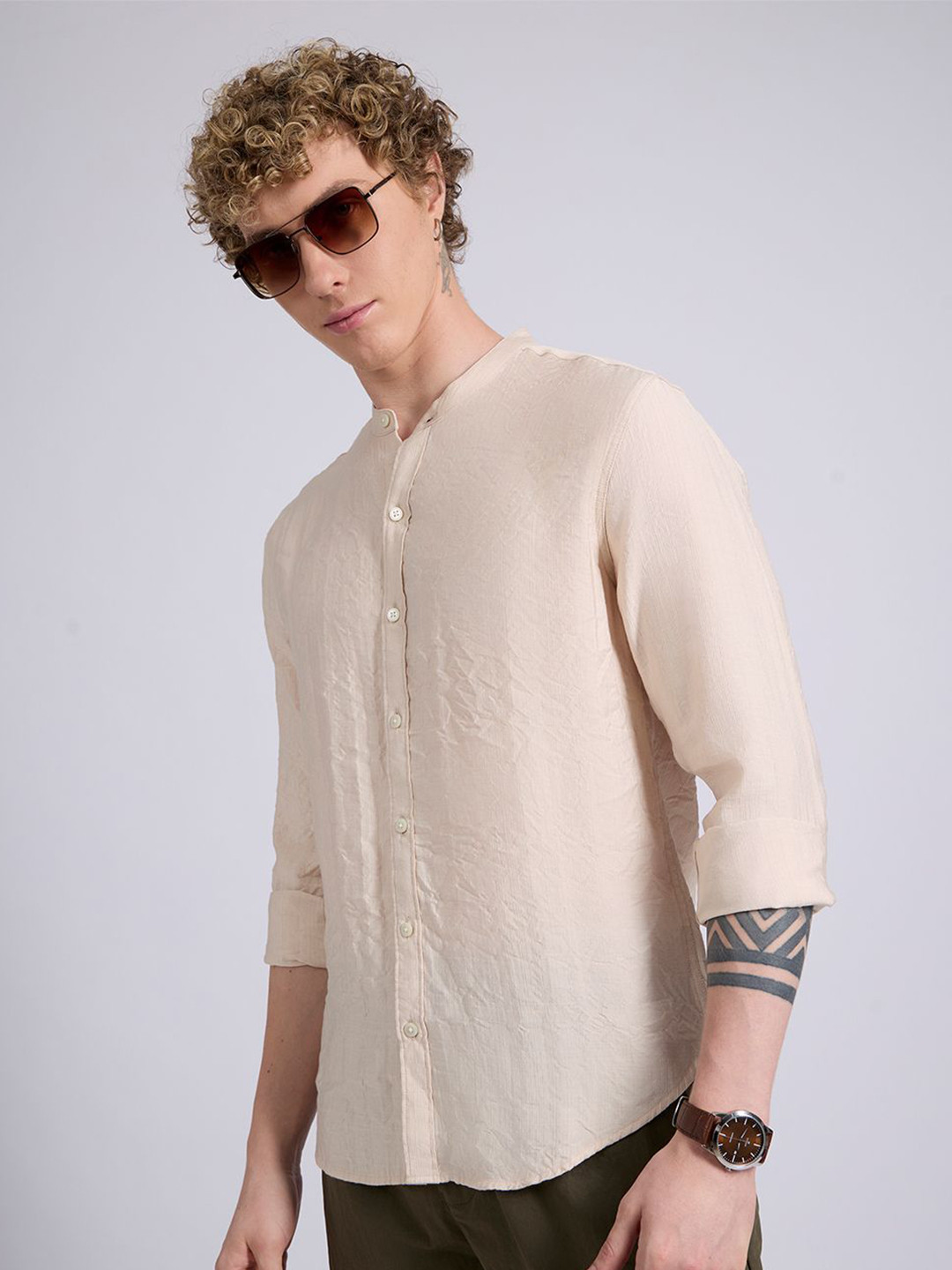 Espanshe Pryor Band Collar Shirt