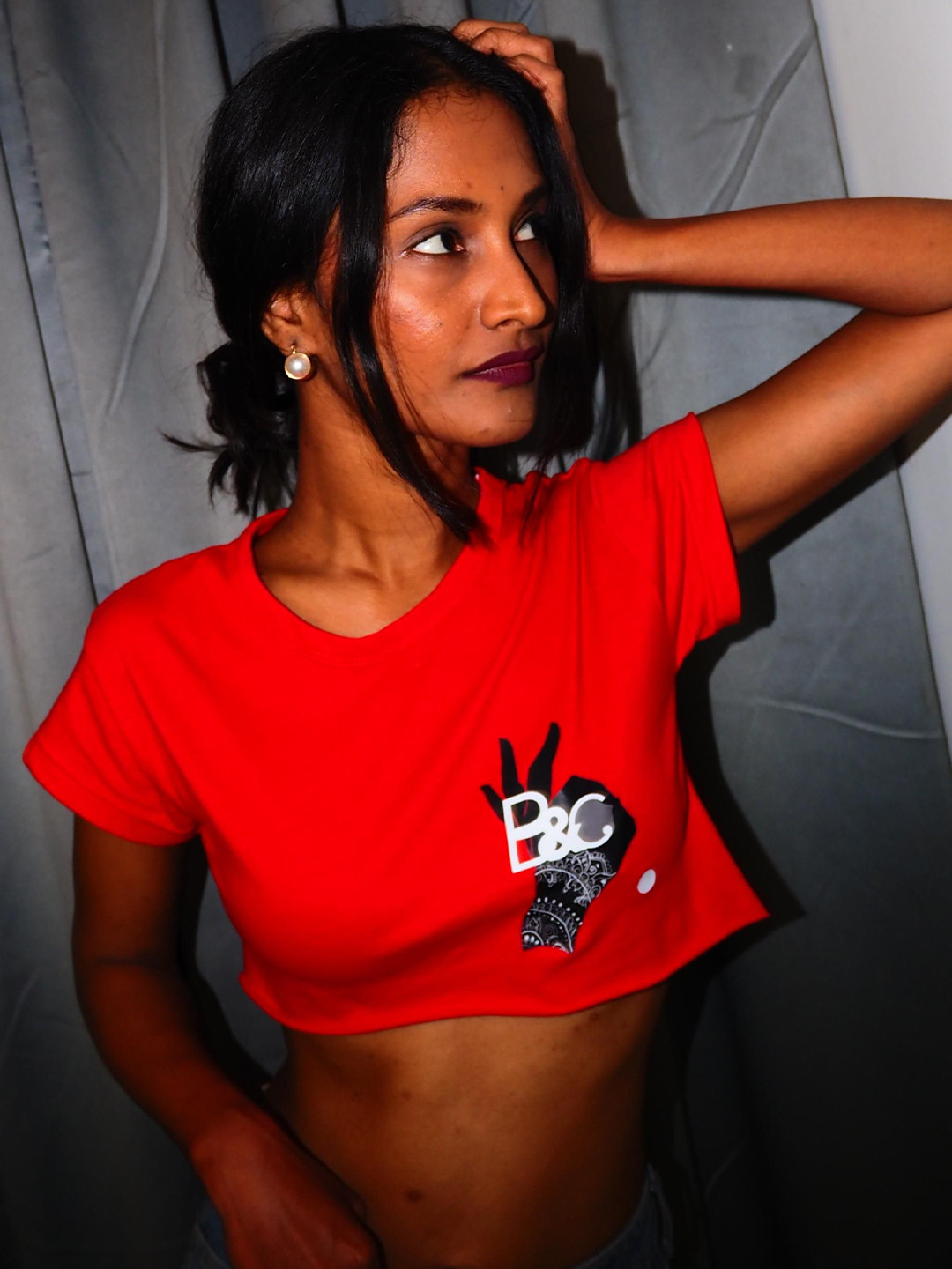 BANGS AND CRACKLES Women's Bold Red Casual Streetwear Look Crop Top with Graphic Print