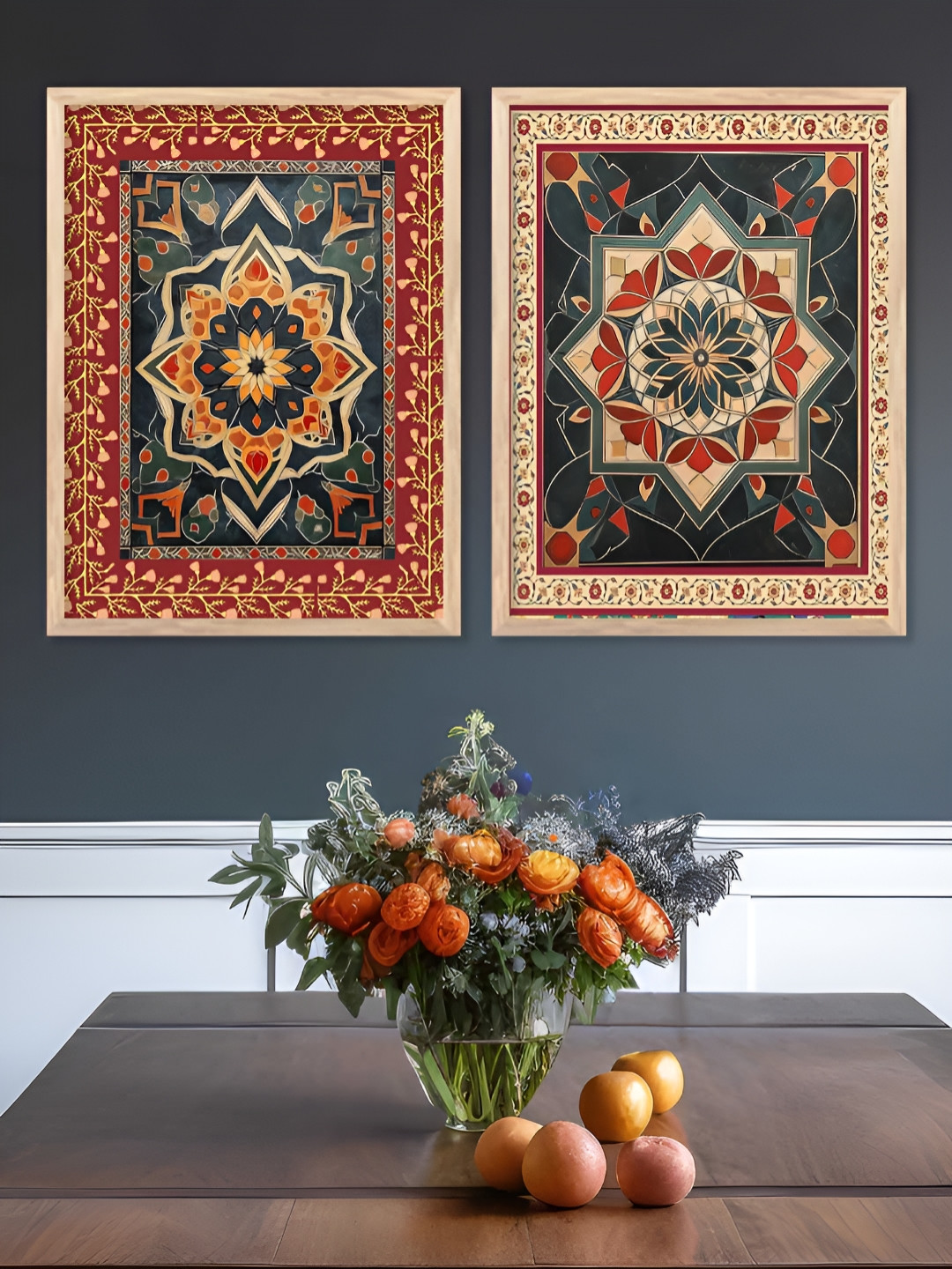 Kotart Brown & Teal 2 Pieces Wooden Floral and Botanical Painting Wall Arts