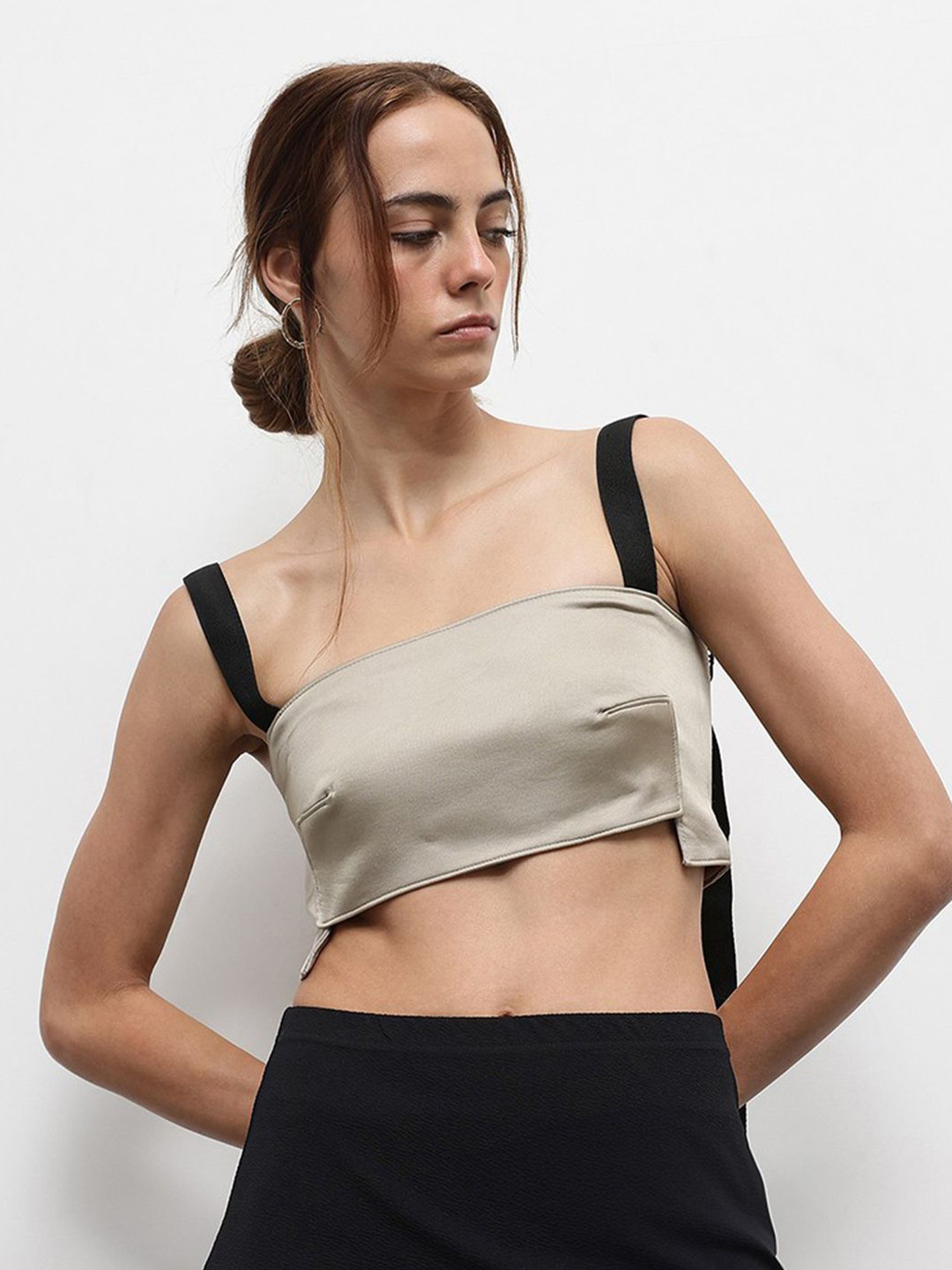 LULU & SKY Women Shoulder Straps Backless Elastic-strap Styled Back Crop Top