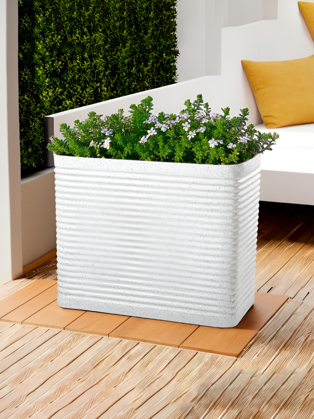 RUBOXA White Textured UV ProtectedMould Extra Large Big Size Flower Pot