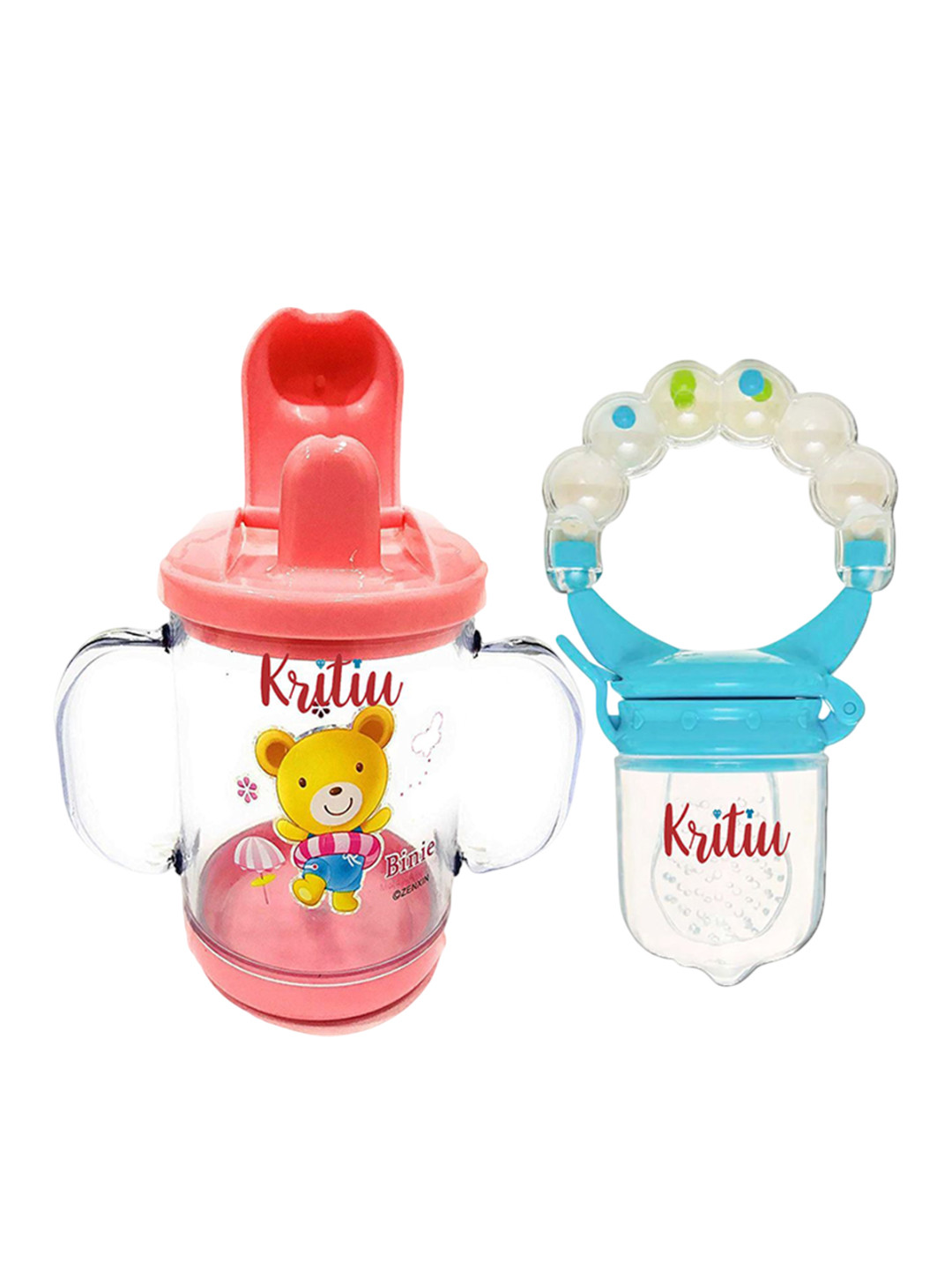 Kritiu Set Of 2 Sippy Spout Cup With Handles 200 ml & Rattel Nibbler