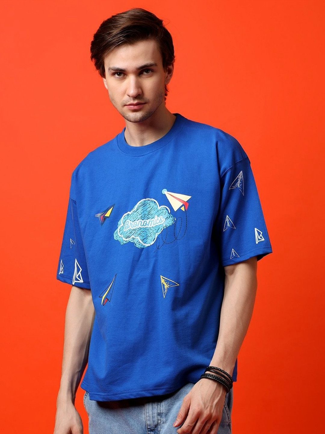 BRONOMICS Men Graphic Printed Round Neck Cotton Oversized T-shirt