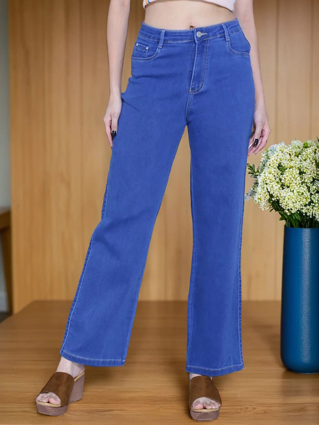 FIREAGE Women Wide Leg High-Rise Stretchable Jeans