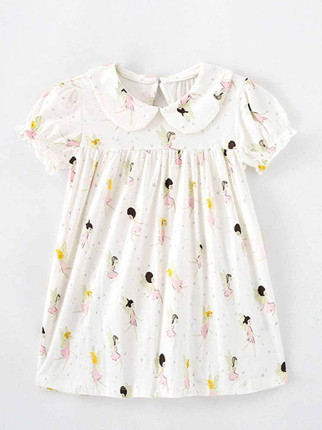 Xsole Girls Printed Peter Pan Coller Puff Sleeve Fit & Flare Dress