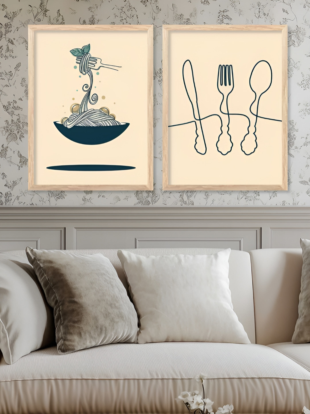 Kotart Brown & Navy Blue 2 Pieces Restaurant Wooden Painting Wall Art