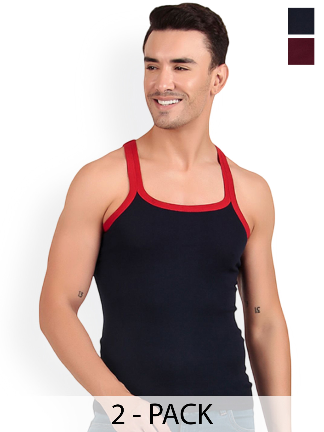 inner element Pack Of 2 Cotton Ribbed Gym Vests 121_GYMVEST_PK2_MAROON_NAVY_