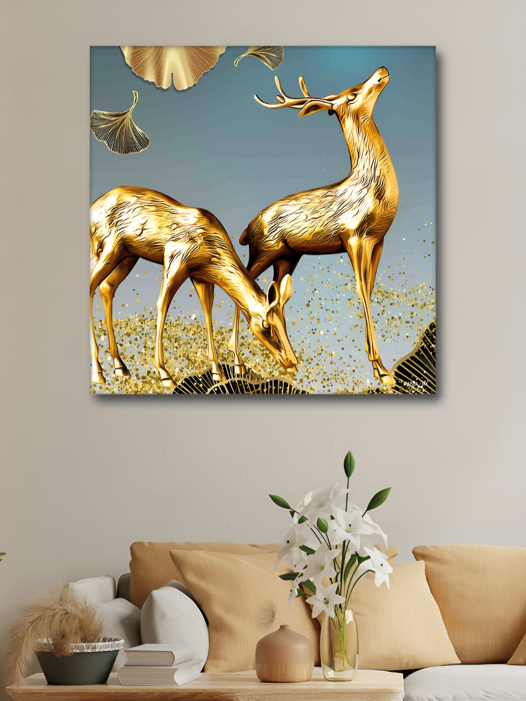 RANDOM Gold-Toned & Grey Birds And Animals Canvas Wall Art