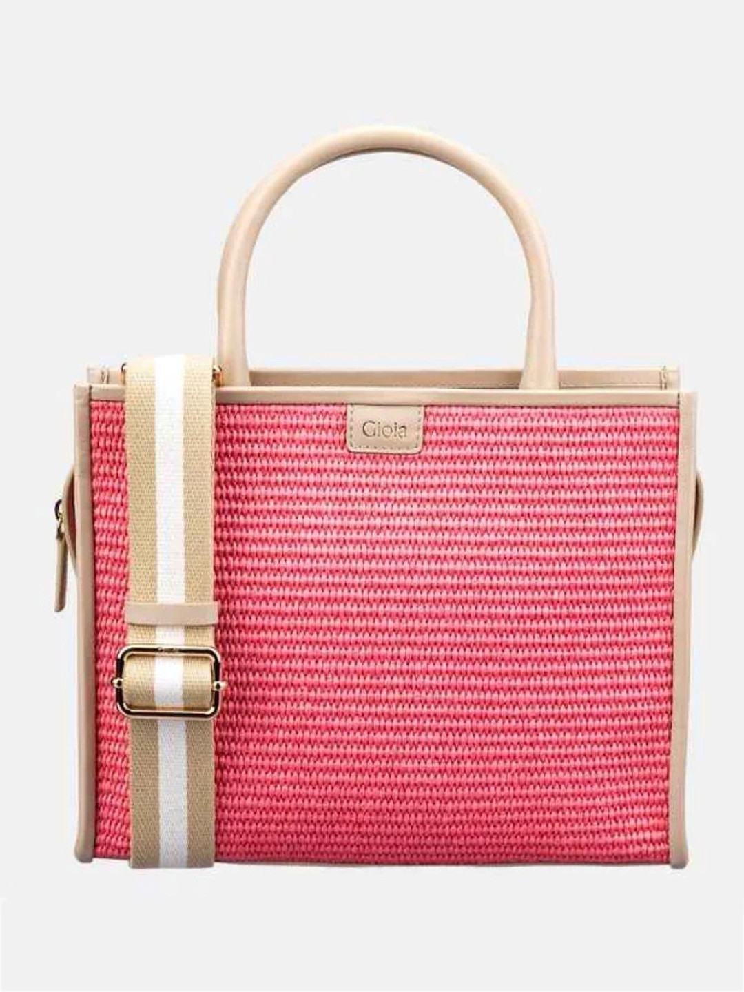 GIOIA Women Pink Leather Raffia Book Tote Bag