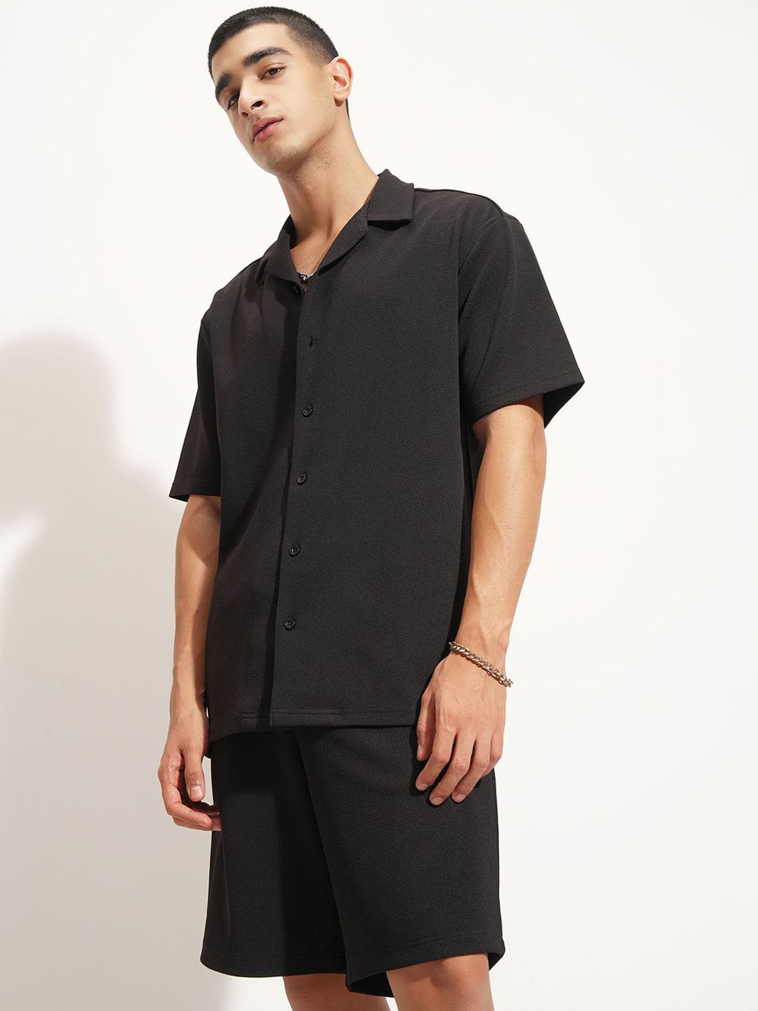 HIGHLANDER Textured Oversized Shirt With Shorts Co-Ords
