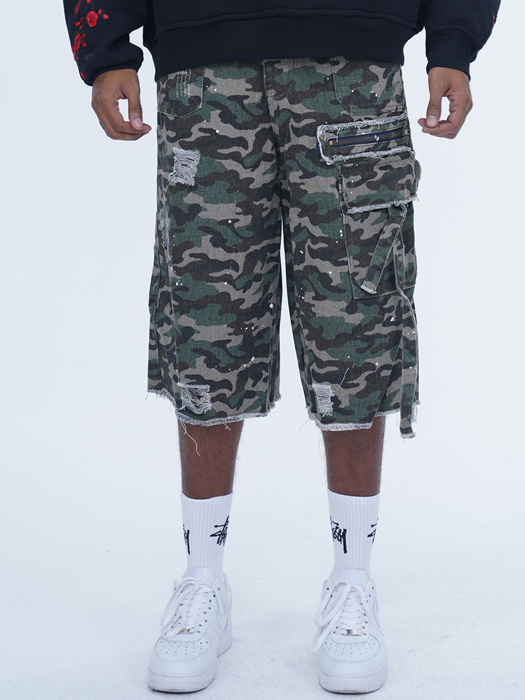 VALKYRE Combat Canvas Unisex Camouflage Printed Loose Fit Jorts Shorts