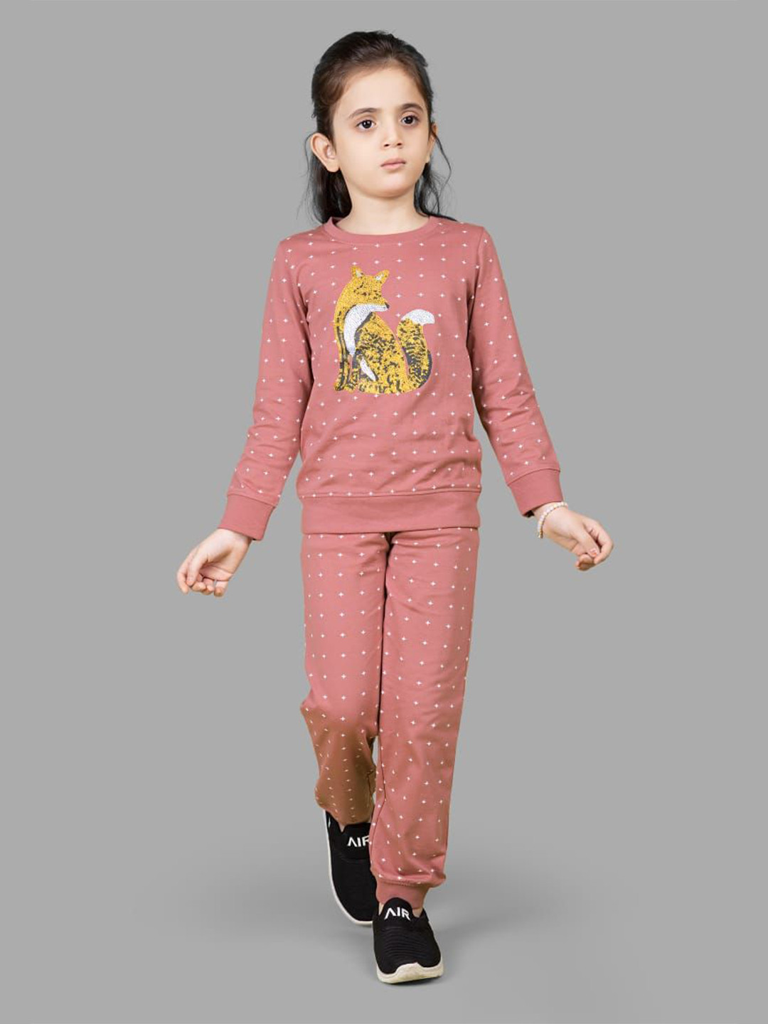 TRESNOVA Girls Fox Printed Antimicrobial Pure Cotton T-shirt And Joggers Clothing Set