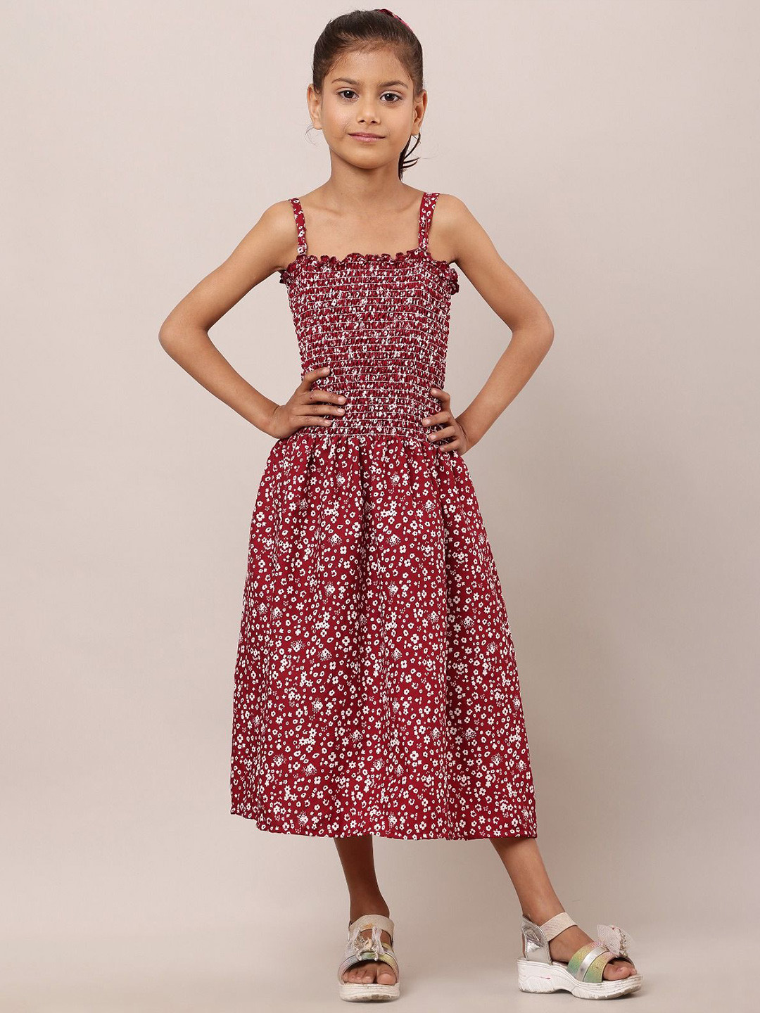 Moda Rapido summer collection Girls Floral Printed Smocked Fit & Flare Midi Dress