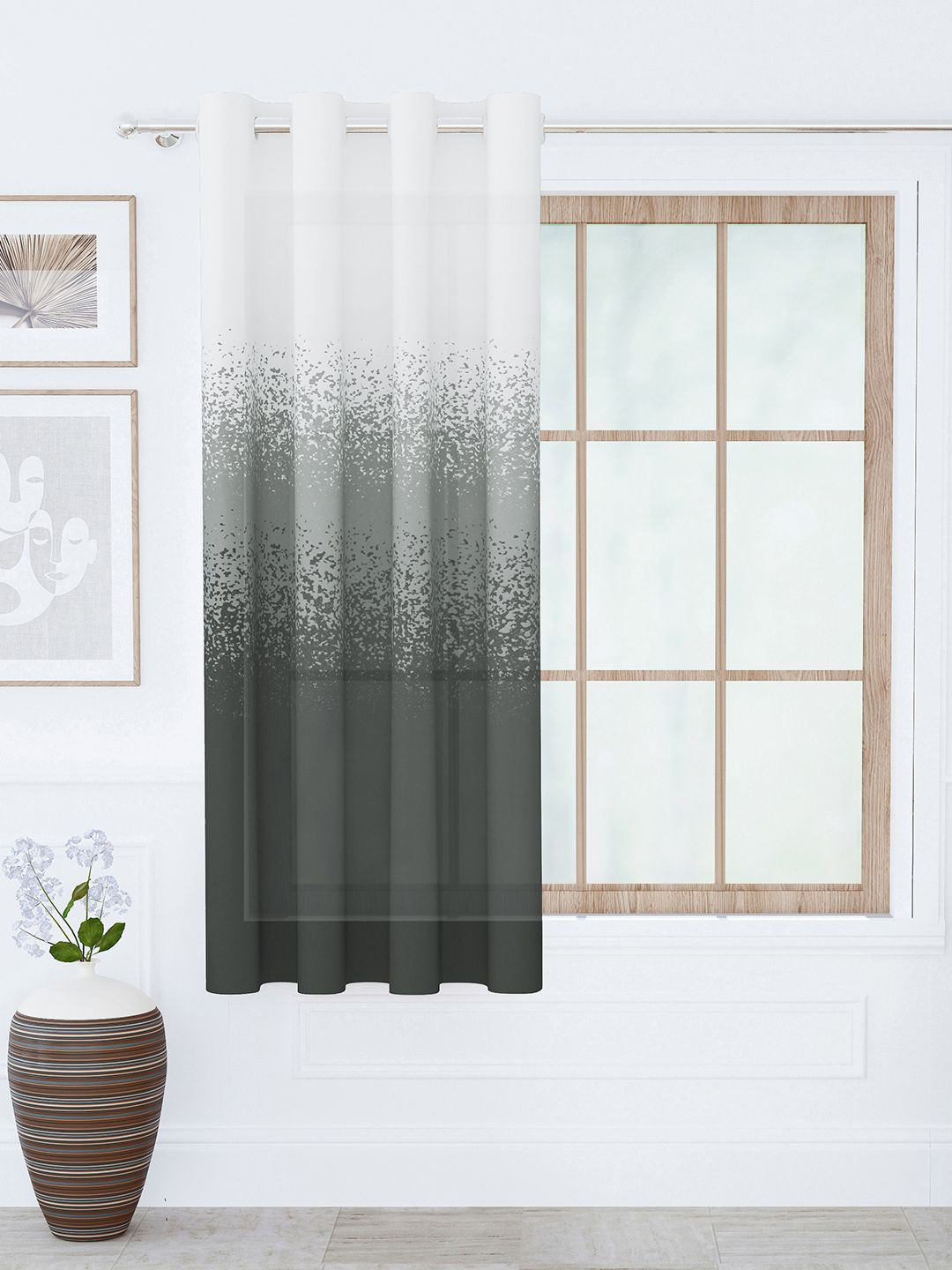 Story@home White & Black Sheer Window Curtain