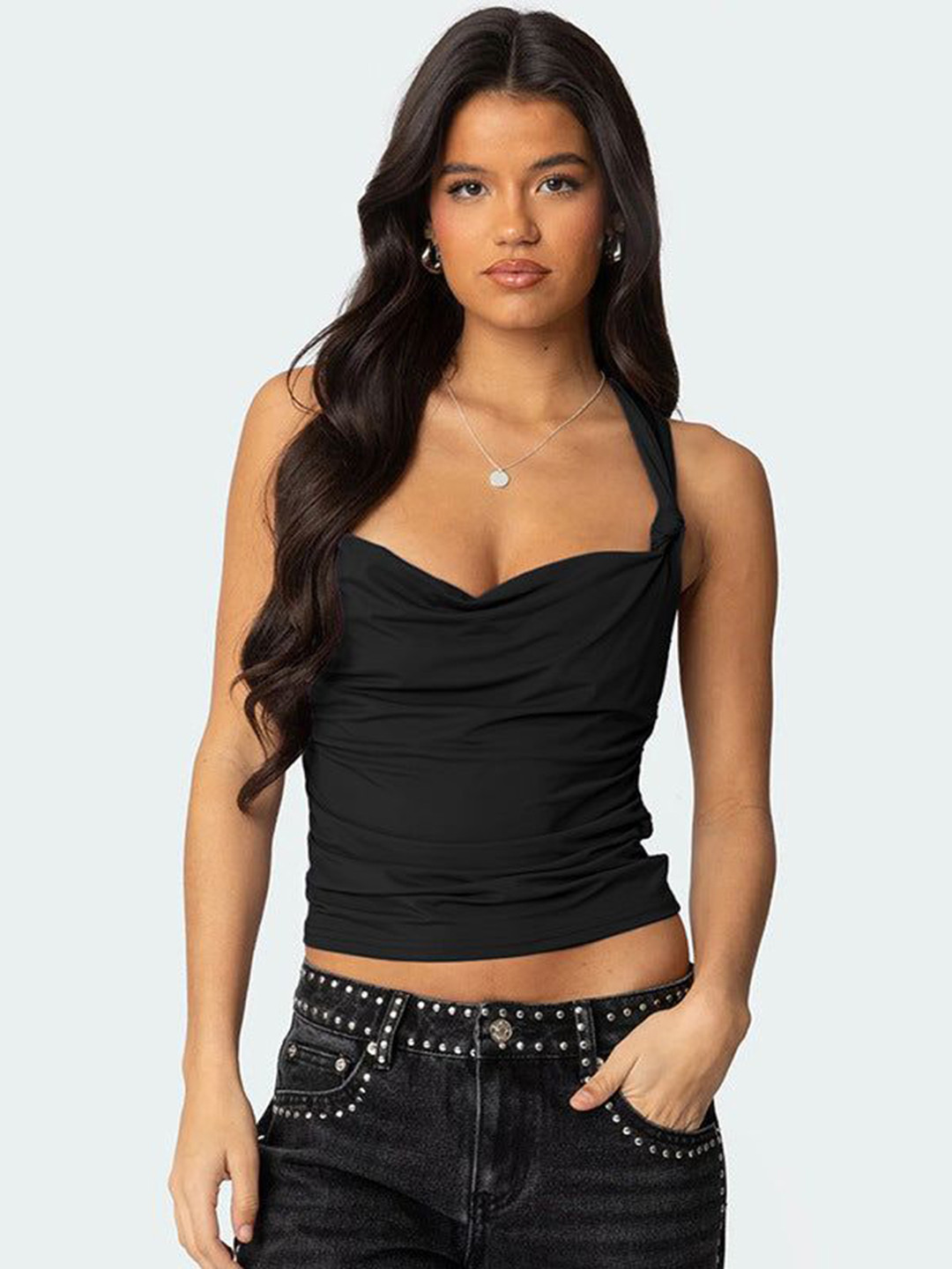 Outzidr Sweetheart Neck Crop Top With Thin Straps