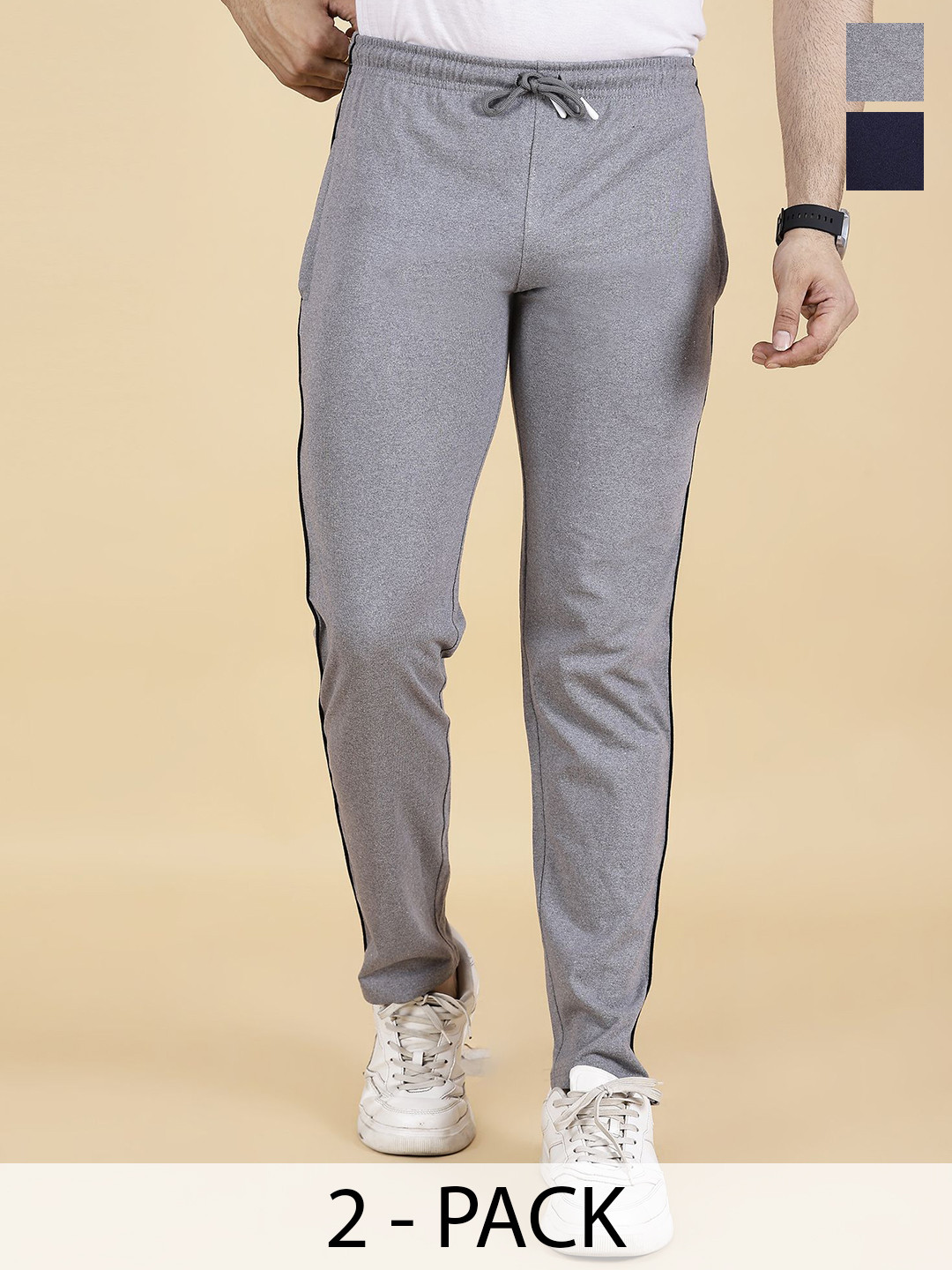 STARFOX Men Pack Of 2 Cotton Mid-Rise Track Pants