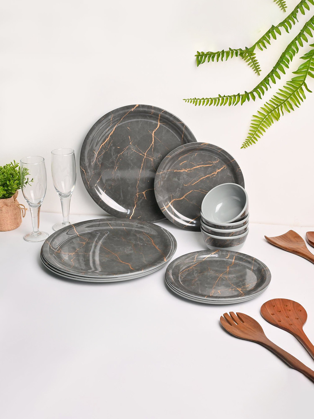MARKET99 Grey Static Melamine Easy to Clean 12-Piece Dinner Set