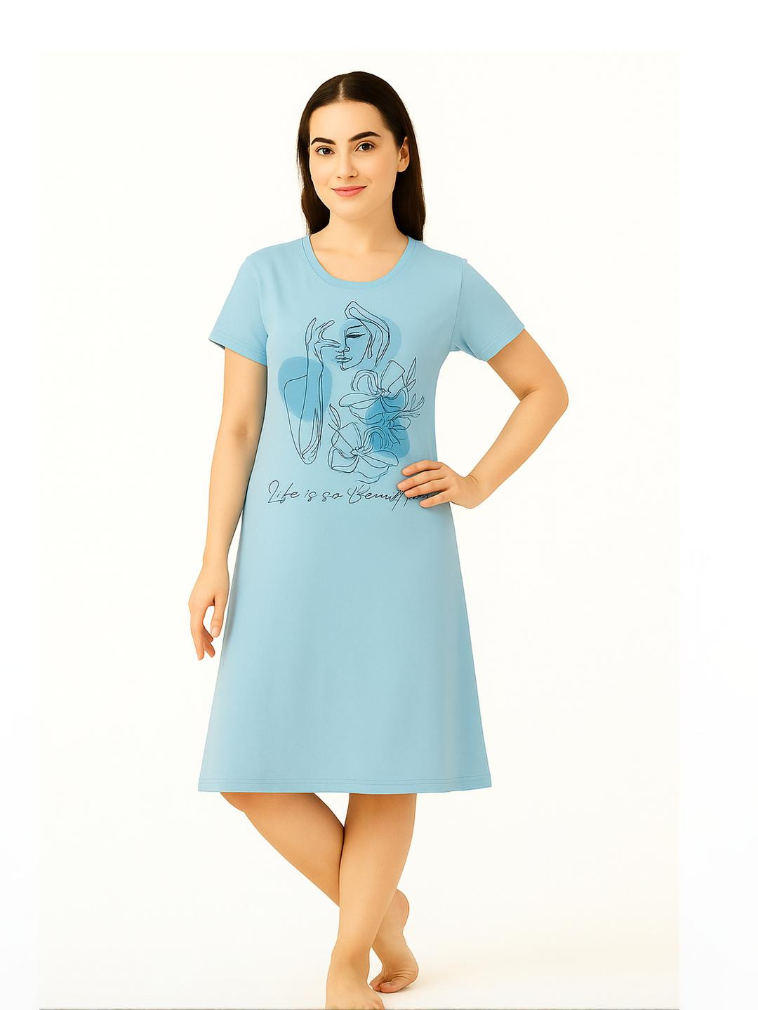 AWIBE Blue Pure Cotton Nightdress