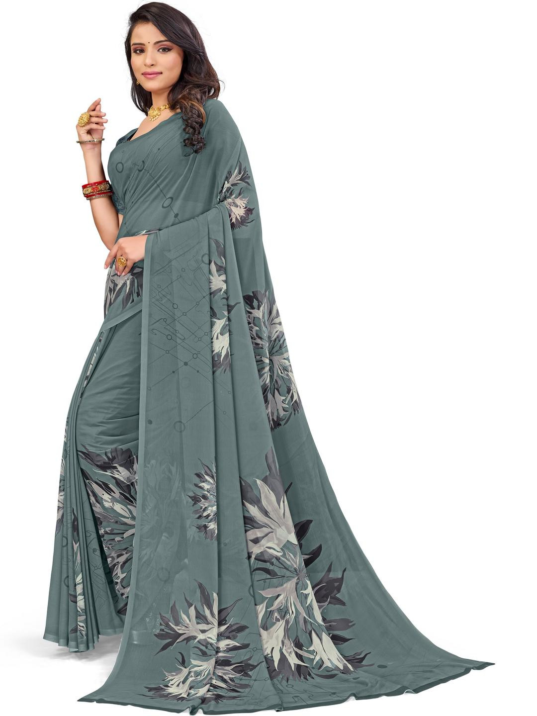 PARVOTSAV Turquoise Blue Polyester Saree