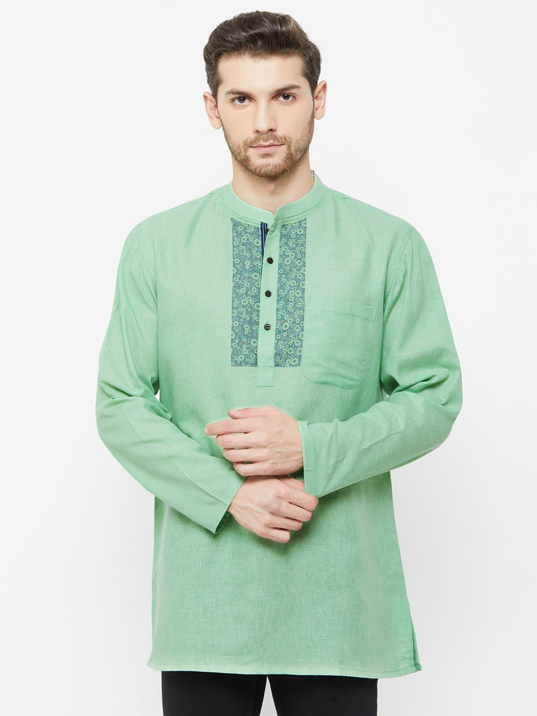 Arch element Geometric Yoke Design Mandarin Collar Cotton Short Kurta