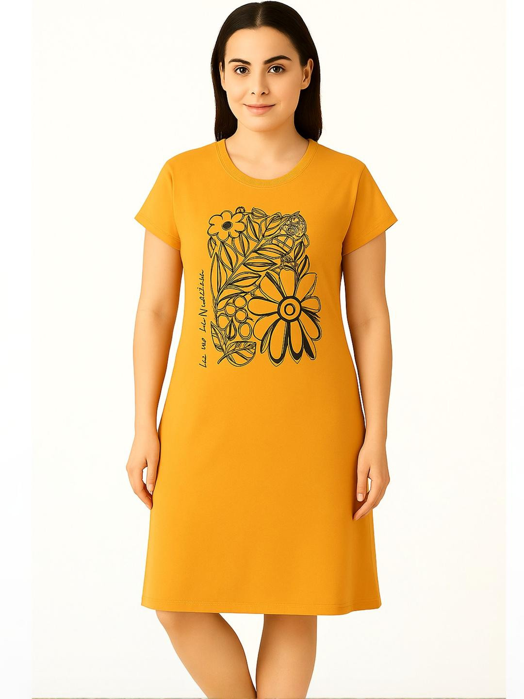 AWIBE Mustard Pure Cotton Nightdress