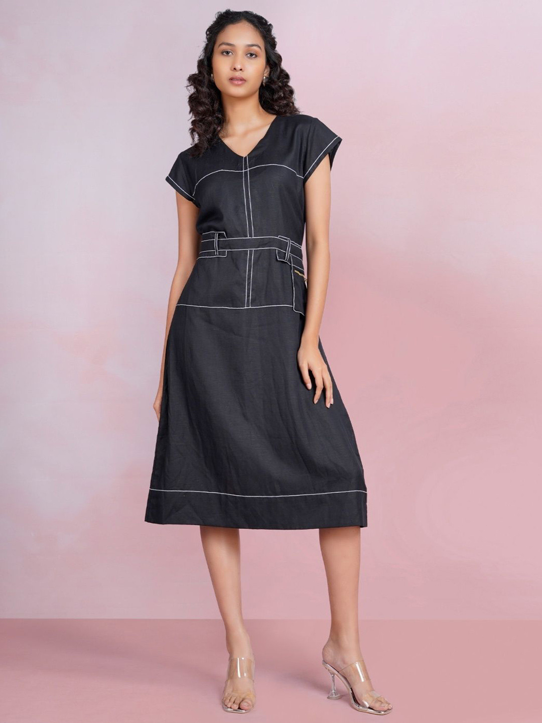 THE HOUSE OF HEMP Women Dune Whisper Printed Linen A-Line Dress