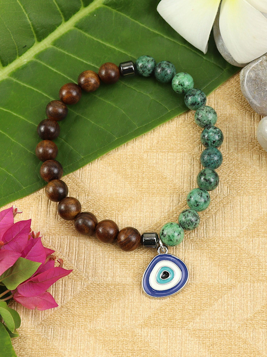 Asthetika Artificial Beaded Bracelet Evil Eye Elasticated Rakhi With Roli Chawal