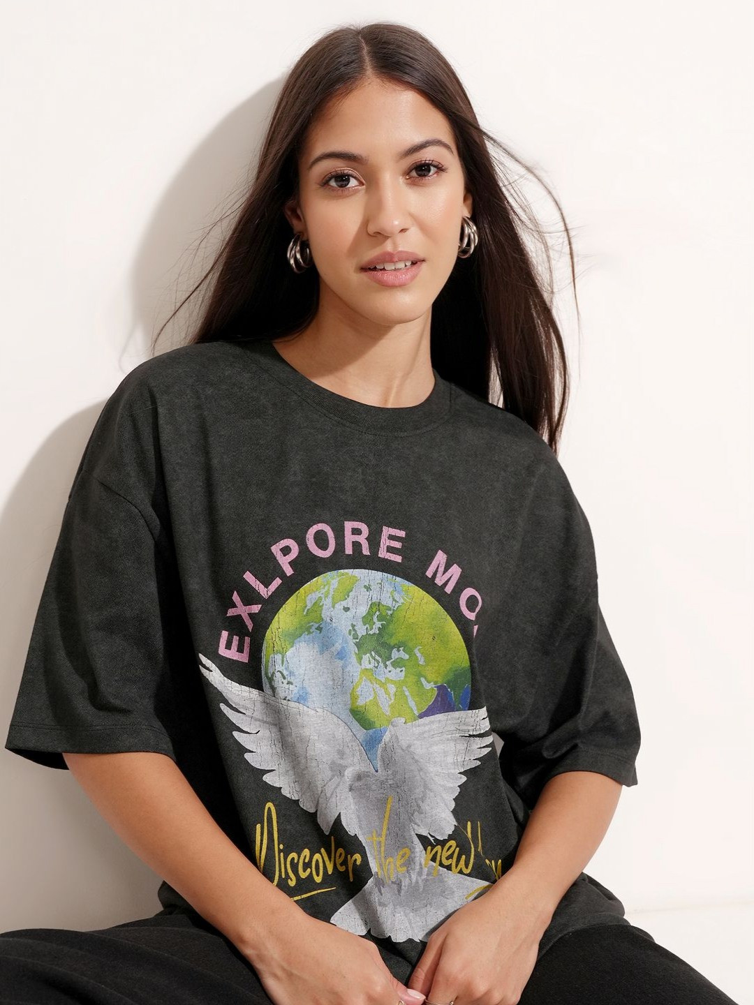 Street By Tokyo Talkies Women Graphic Printed Round Neck Oversized T-shirt