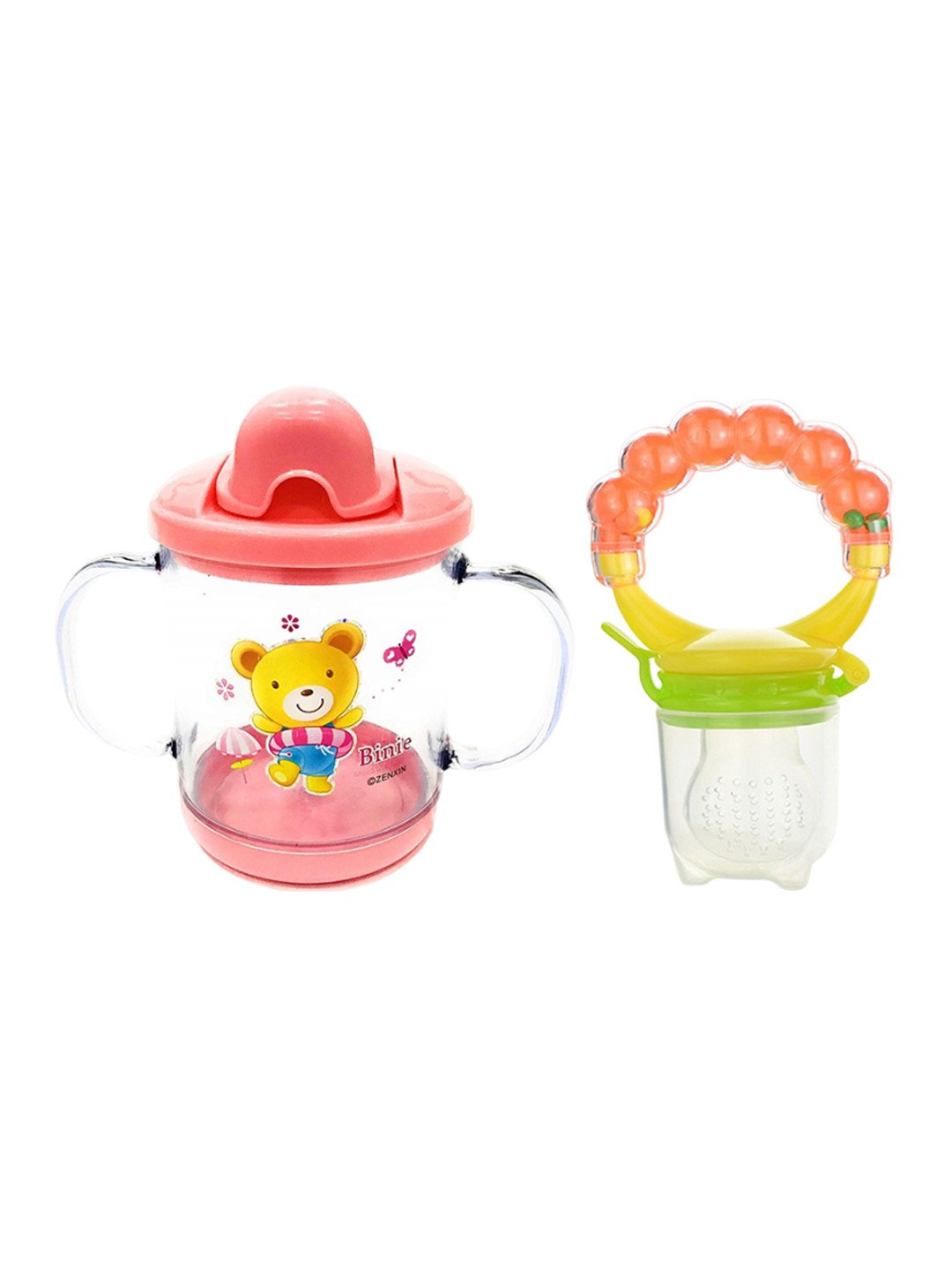 Kritiu Set Of 2 Baby Sippy Spout Cup With Handles -200 ml & Rattle Fruit Feeder