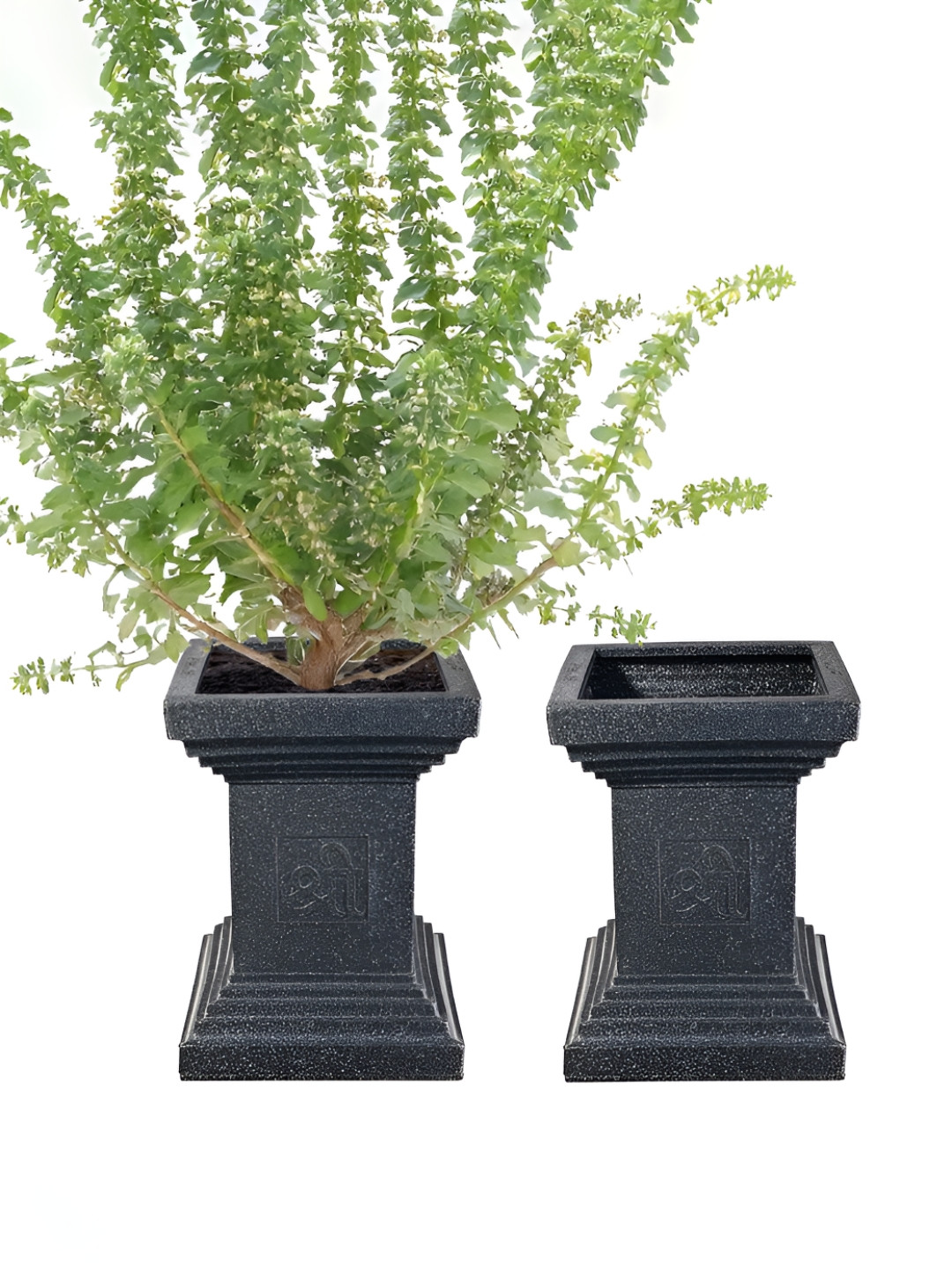 RUBOXA 2-Pcs Brown Textured UV-ProtectedTulsiPlanters
