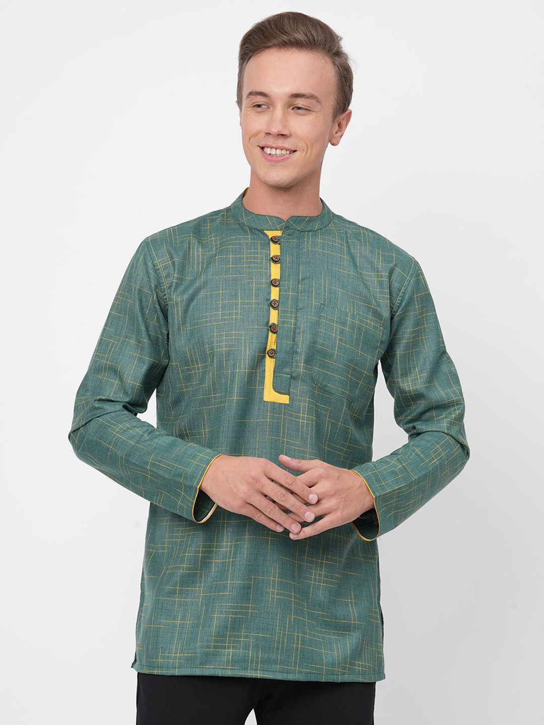 Arch element Striped Mandarin Collar Pure Cotton Short Kurta