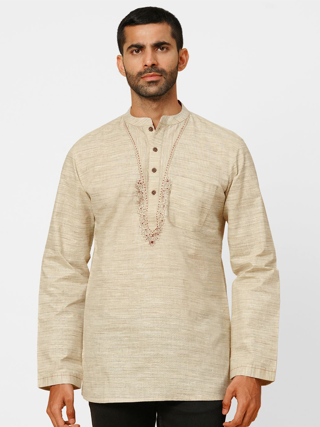 Arch element Men Ethnic Embroidered Mandarin Collar Thread Work Cotton Kurta