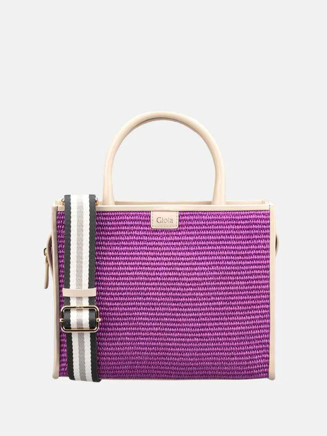 GIOIA Women Purple Leather Raffia Book Tote Bag