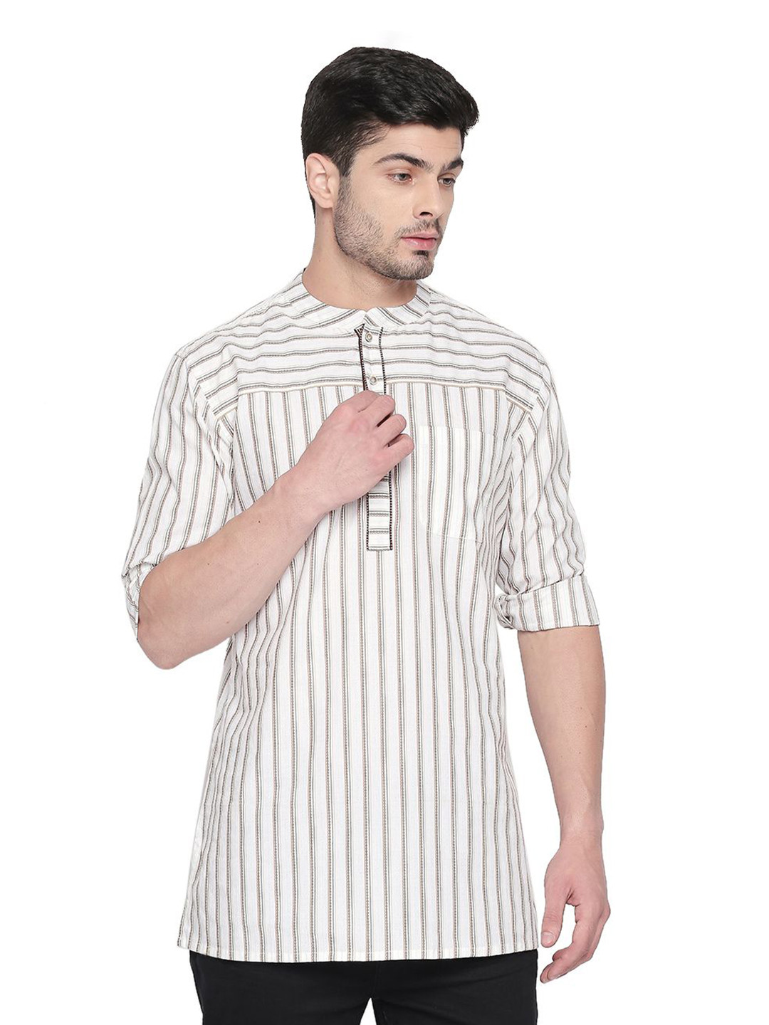 Arch element Men Striped Festive Cotton A-Line Kurta