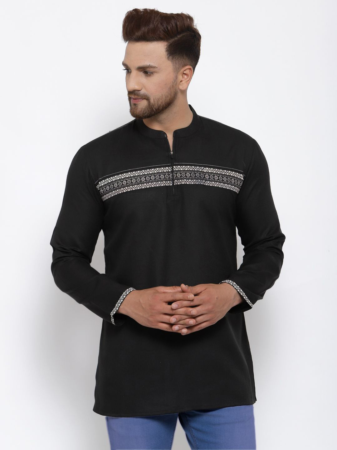 Arch element Floral Printed Mandarin Collar Cotton Short Kurta