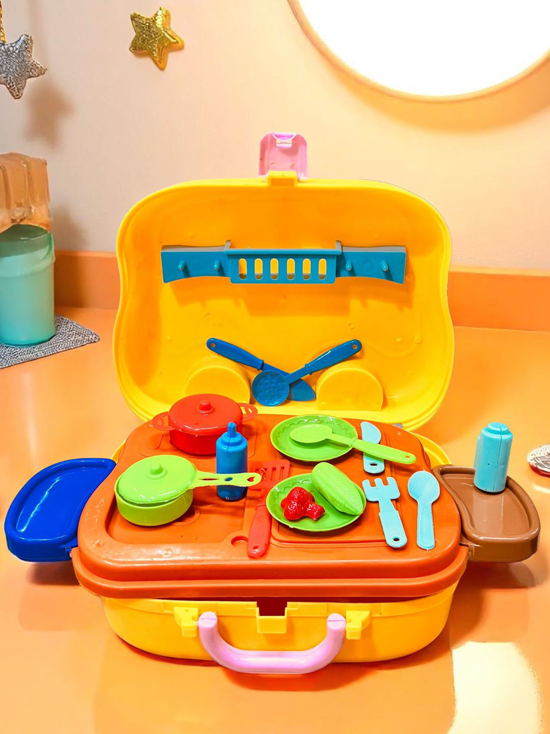 PLANET of Toys Kids Kitchen Set with Portable Wheel Briefcase