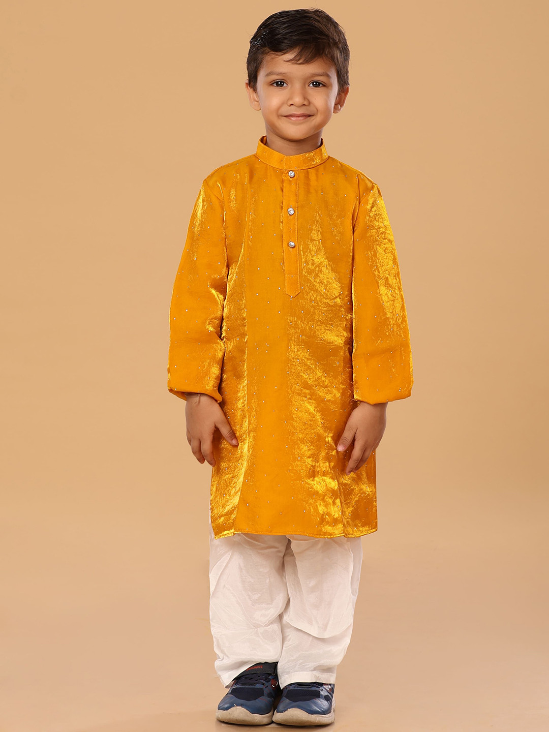 The Mini Trunk Mustard Single Silver Butti Kurta Set